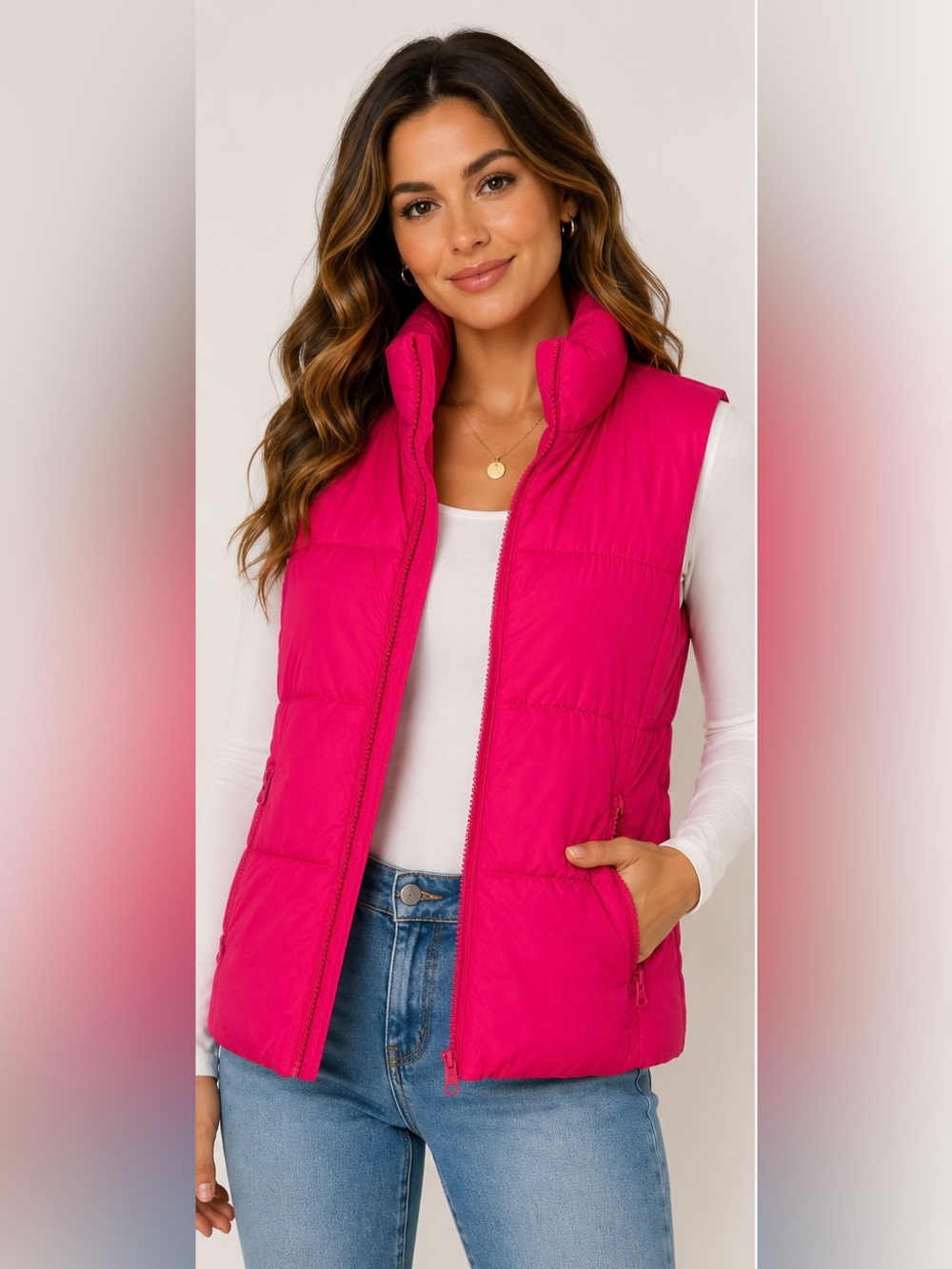 Joe Fresh Pink Puffer Vest XS Lightweight Quilted Zip Up Jacket